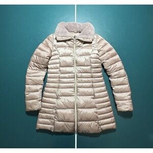 SAVE THE DUCK Caroline Faux Fur Collar Puffer Jacket Medium Plumtech Pink Gold